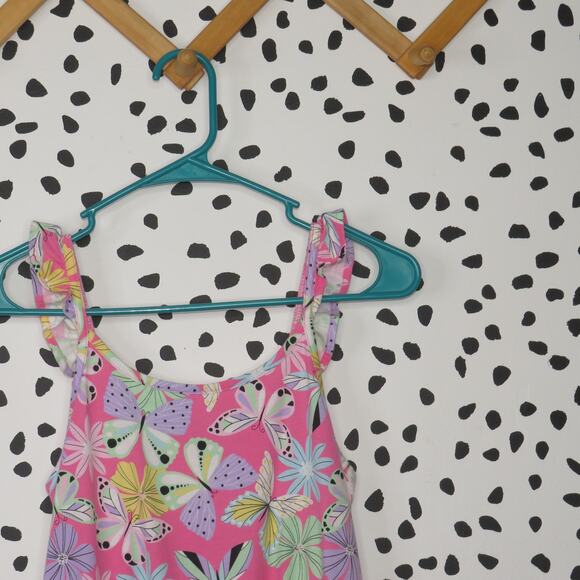 The Children’s Place Pink Butterfly Print Ruffle Strap Girls Romper - Picture 2 of 6